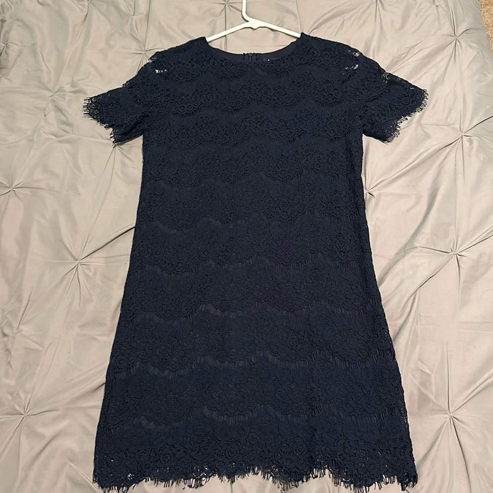 Lulu’s Navy Blue Lace Short Sleeve Mini Dress